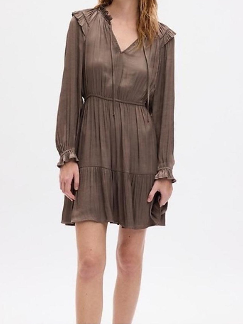 GAP NWT SIZE M Long Sleeve Ruffle-Tiered Mauve Brown Dress